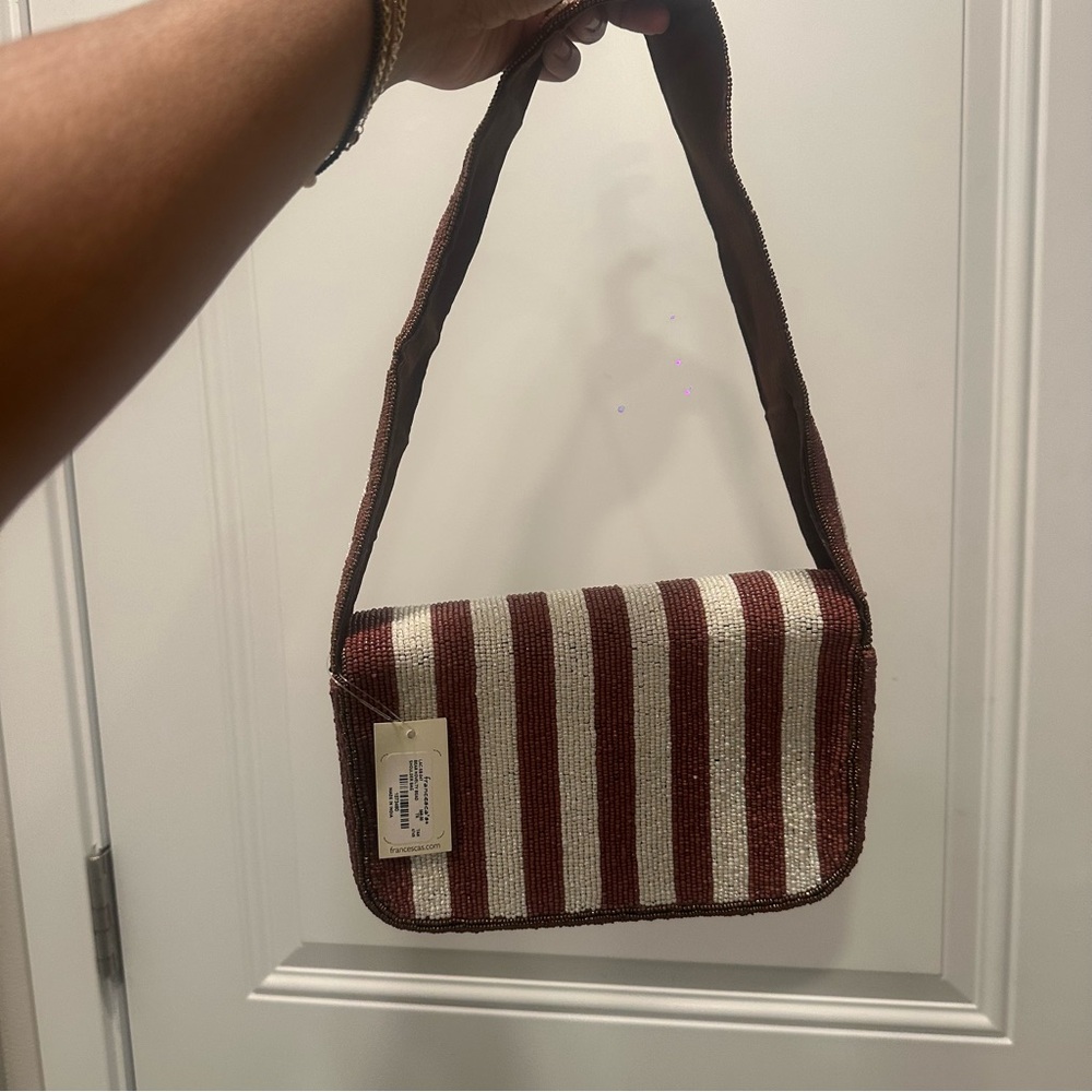 Viral Beaded Shoulder Bag Brown Stripe Coquette Teddy Bear Bow Theme NWT - Picture 3 of 4